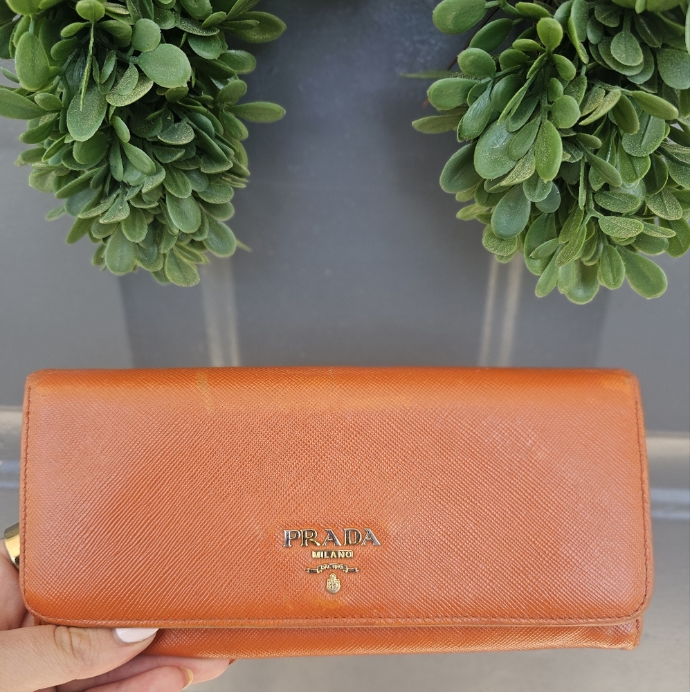 Prada Orange Leather Wallet